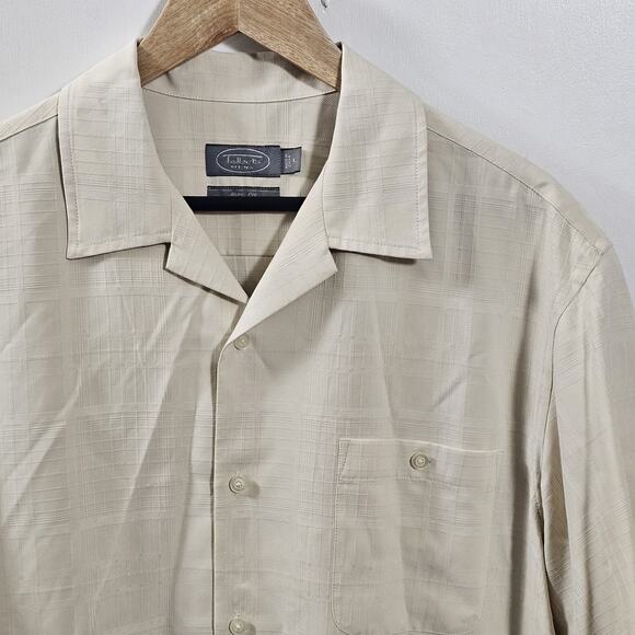 Men's Talbots 100% SILK Short Sleeve Textured Ivory Sz L Vacation Resort Bowler - Picture 2 of 4